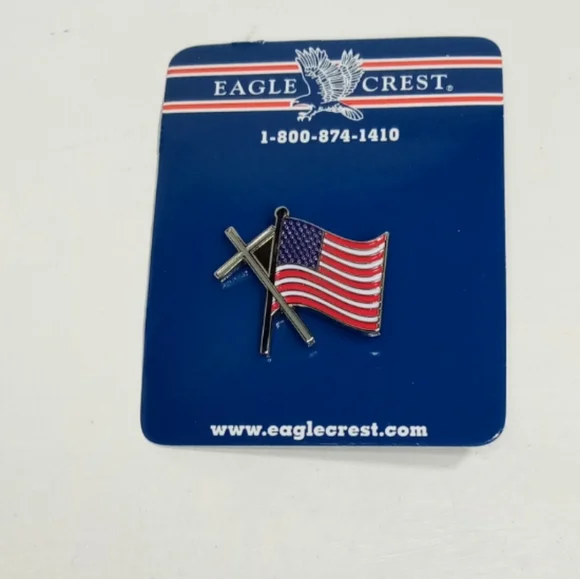 Eagle Crest American Flag With Cross Hat Lapel Pin - Picture 4 of 8